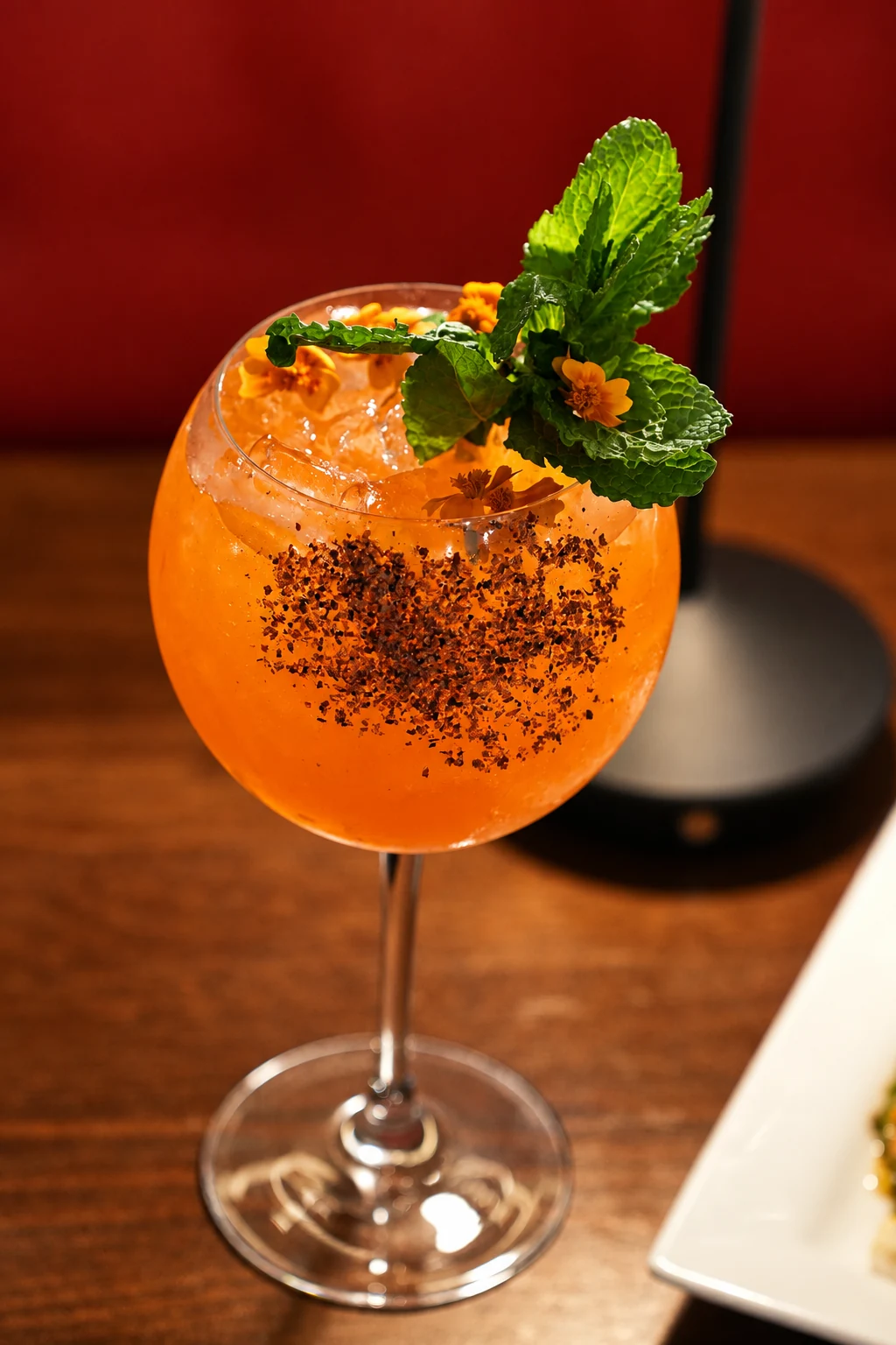 Orange cocktail with mint and spice