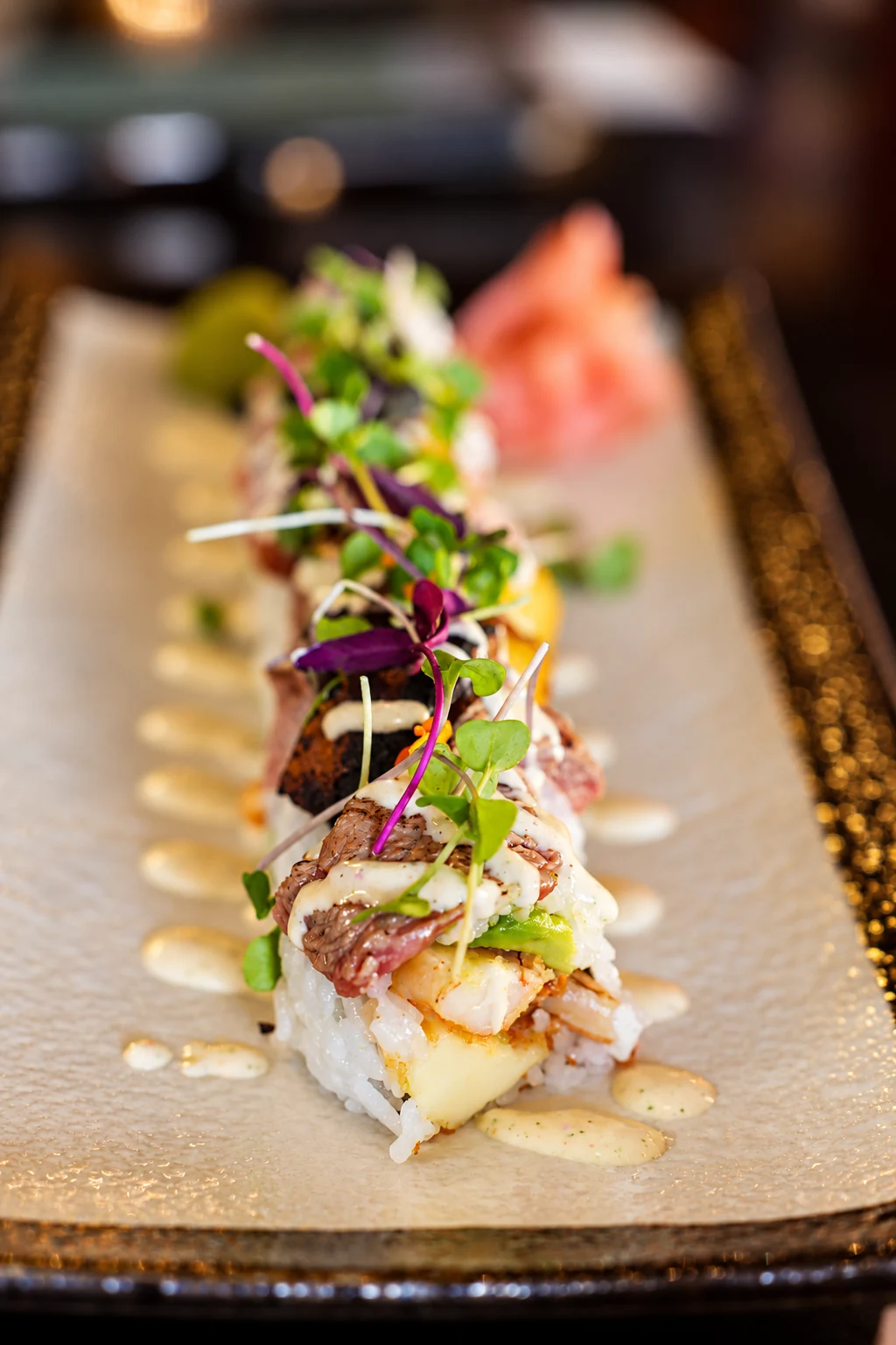 Nikkei roll with fresh toppings